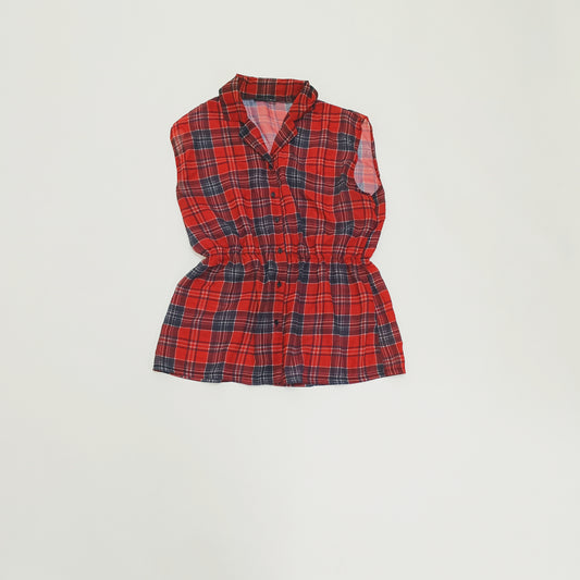 Red Tartan Checked Sleeveless Peplum Mesh Shirt Size Extra Large | Preloved