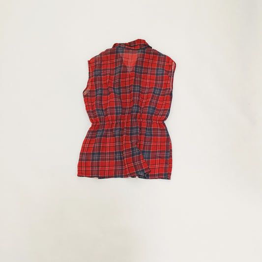 Red Tartan Checked Sleeveless Peplum Mesh Shirt Size Extra Large | Preloved
