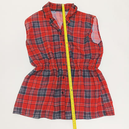 Red Tartan Checked Sleeveless Peplum Mesh Shirt Size Extra Large | Preloved