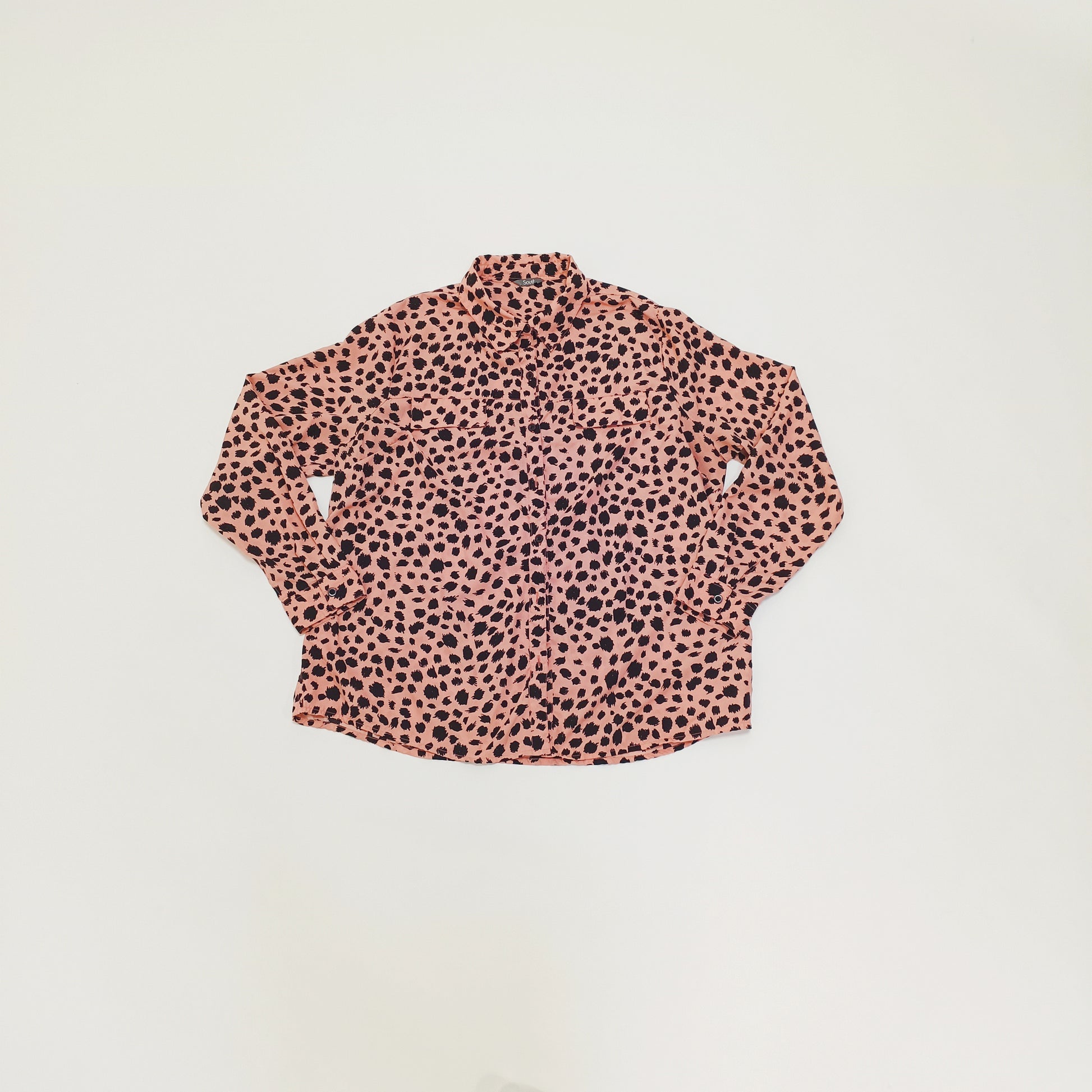 Pink Animal Print Long Sleeve Button Up Womens Shirt Size Extra Large | Preloved