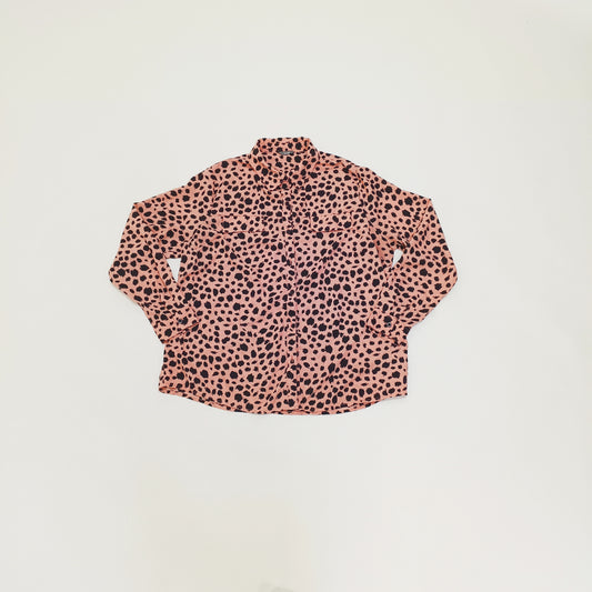 Pink Animal Print Long Sleeve Button Up Womens Shirt Size Extra Large | Preloved