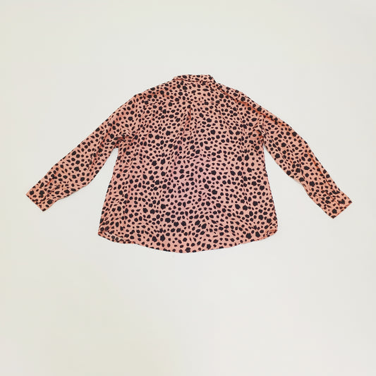 Pink Animal Print Long Sleeve Button Up Womens Shirt Size Extra Large | Preloved