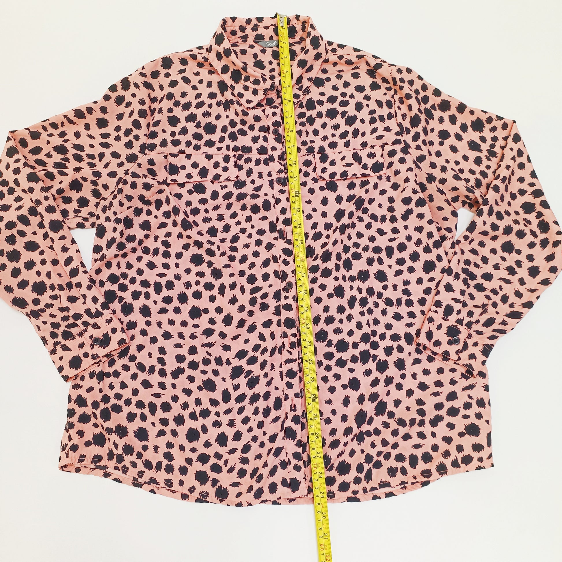 Pink Animal Print Long Sleeve Button Up Womens Shirt Size Extra Large | Preloved