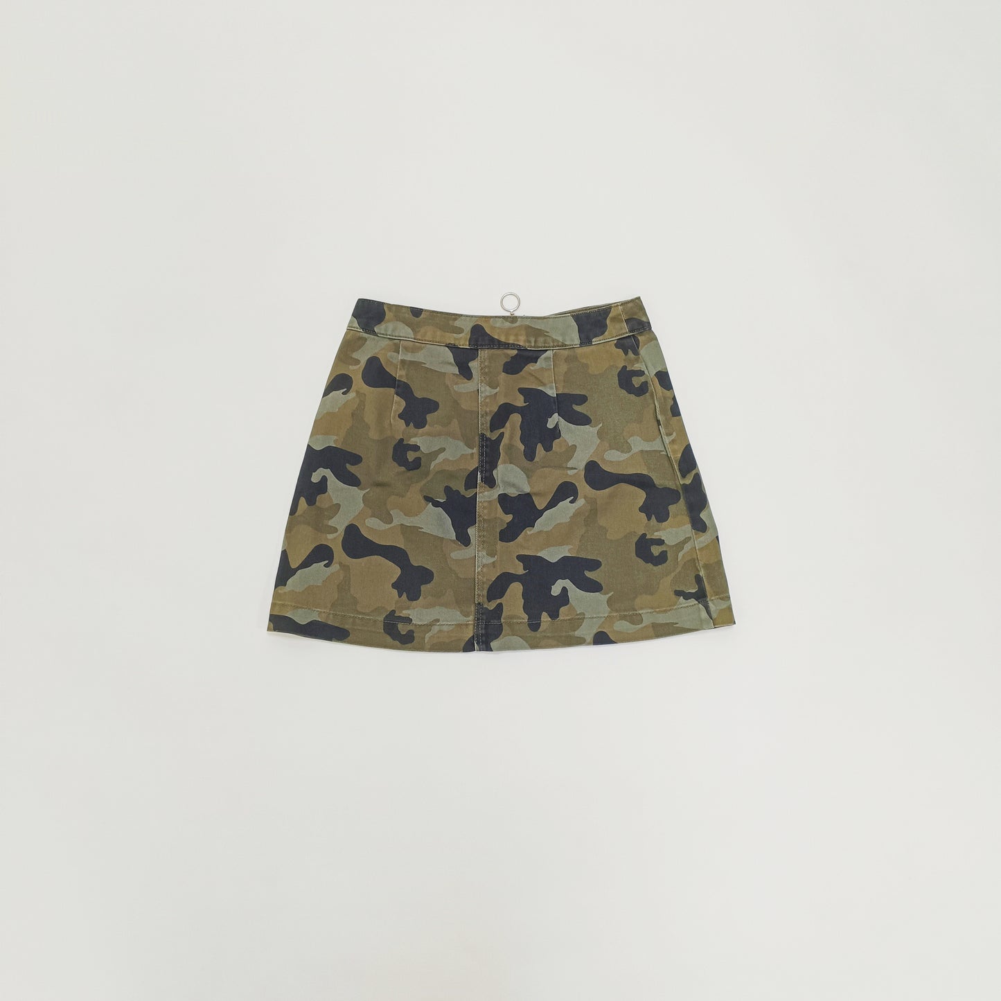 Green Camo Print Zip Through Mini A Line Skirt Size Small | Preloved