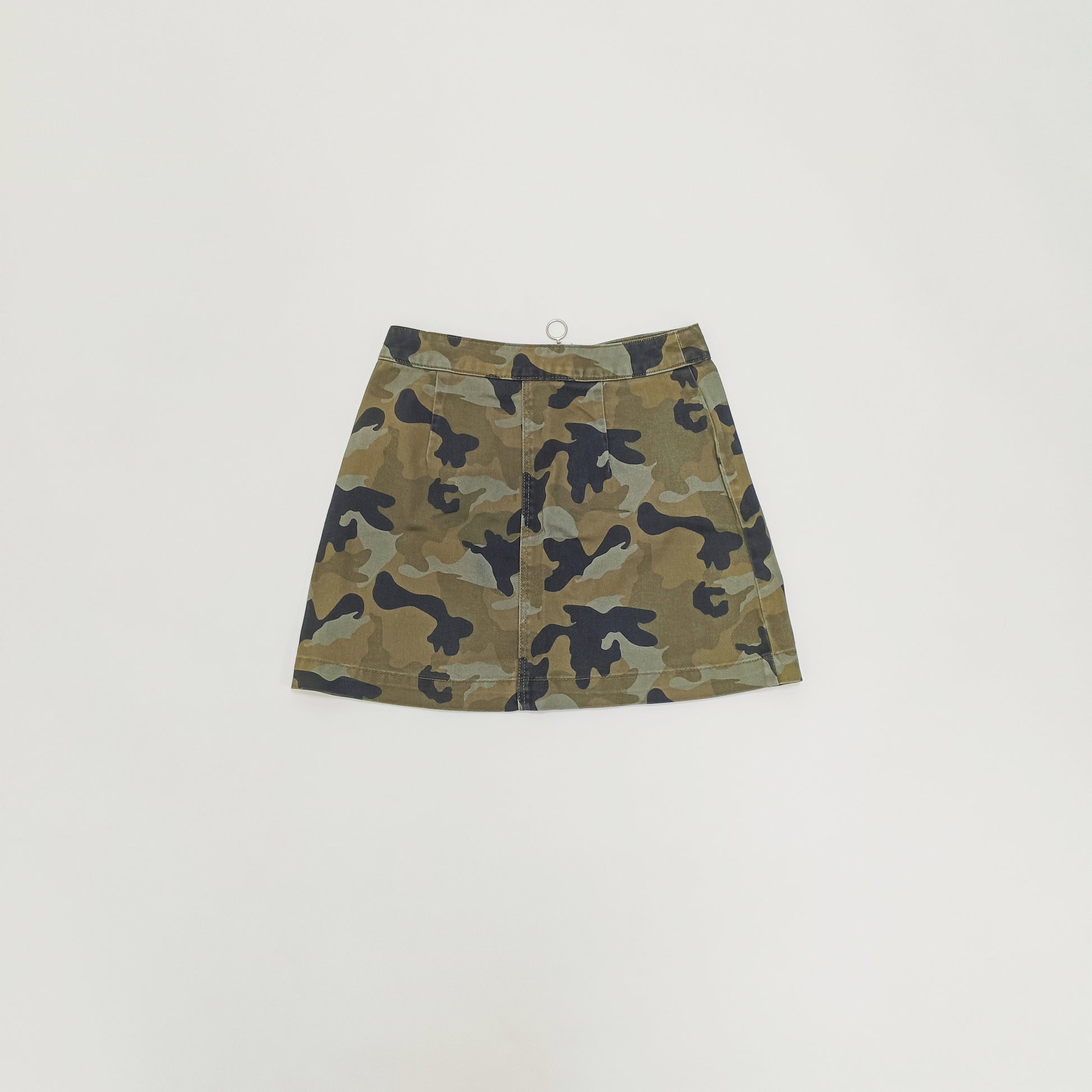 Green Camo Print Zip Through Mini A Line Skirt Size Small | Preloved