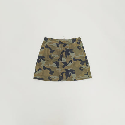 Green Camo Print Zip Through Mini A Line Skirt Size Small | Preloved