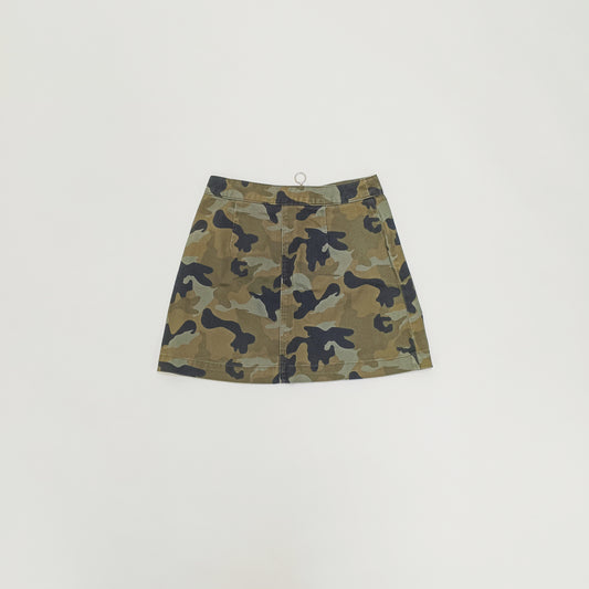 Green Camo Print Zip Through Mini A Line Skirt Size Small | Preloved