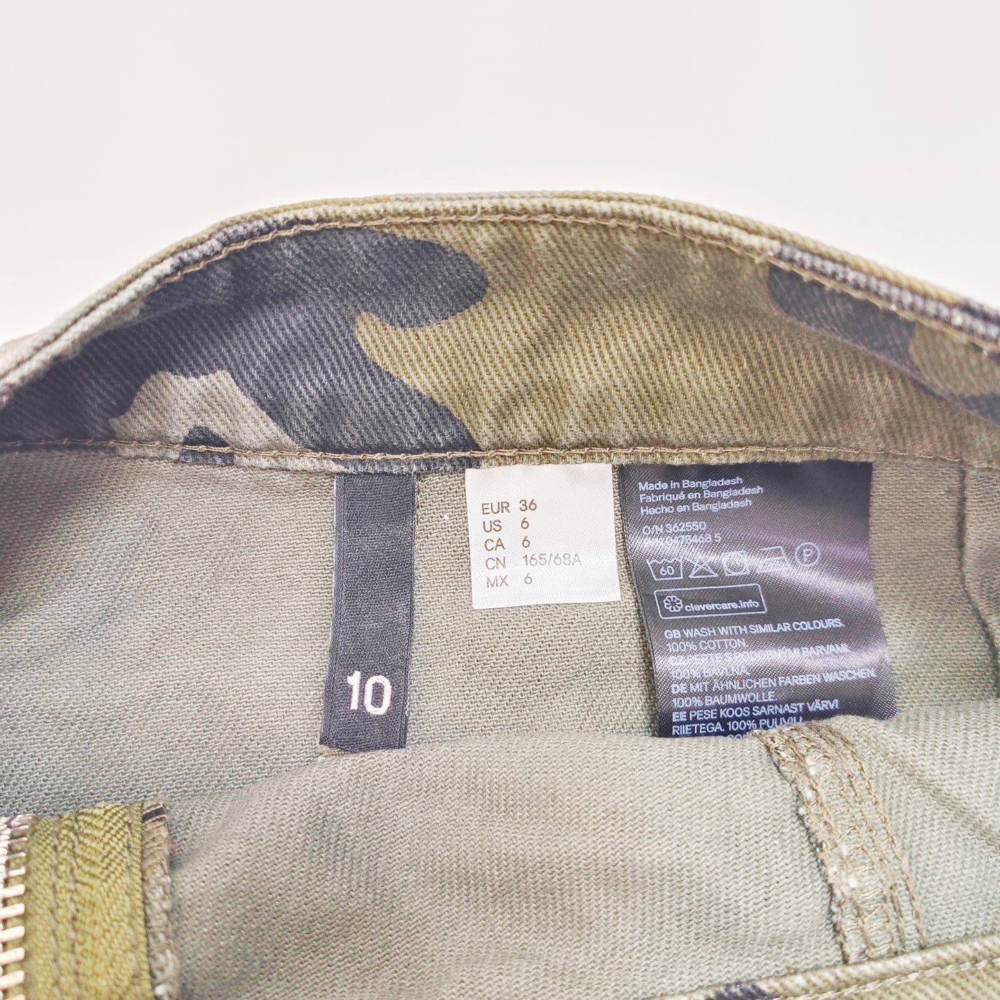 Green Camo Print Zip Through Mini A Line Skirt Size Small | Preloved