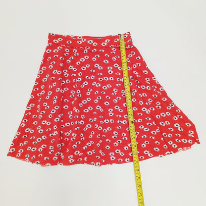 Red Floral Print Flared Mini Skirt Size Extra Small | Preloved