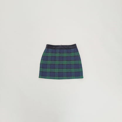 Green Tartan Print Wool Felt Skirt Size Extra Small | Preloved