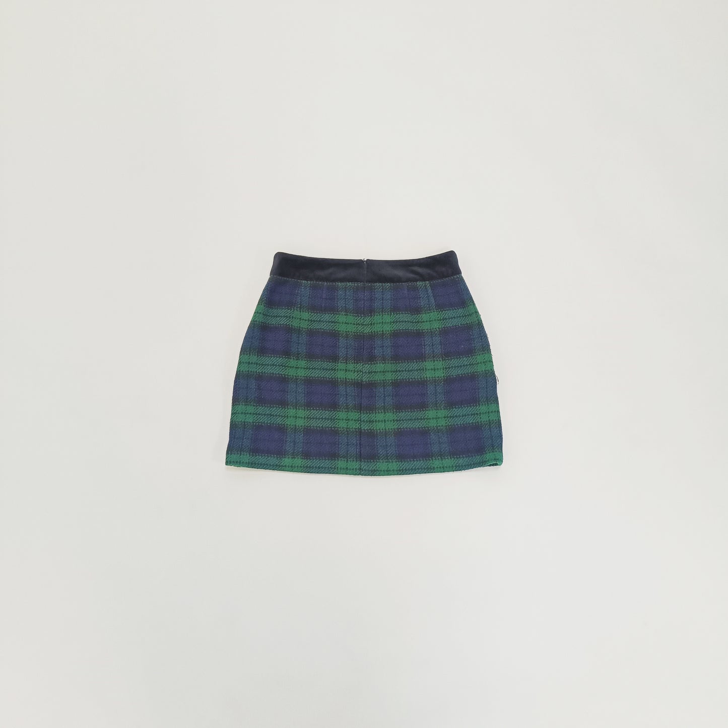 Green Tartan Print Wool Felt Skirt Size Extra Small | Preloved
