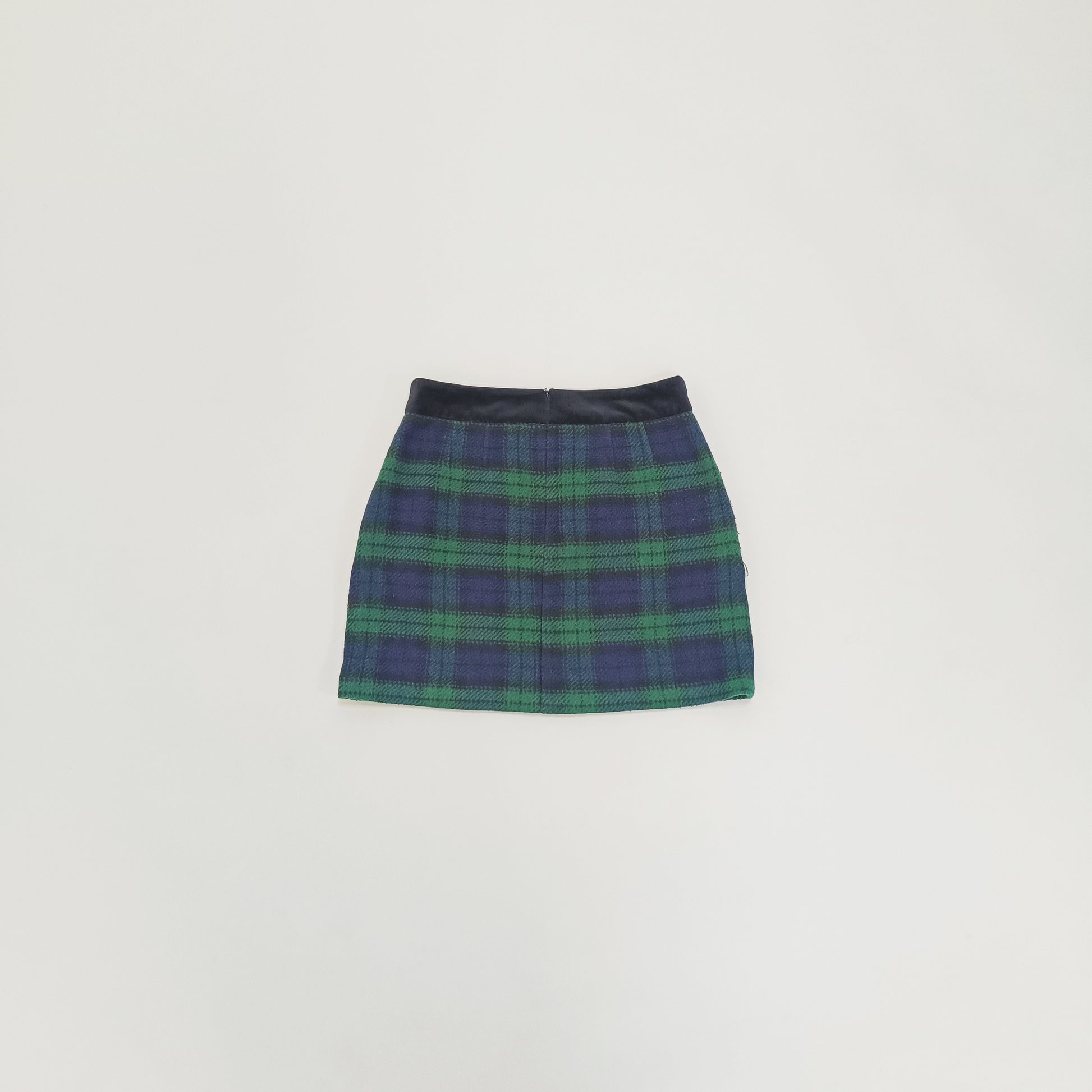 Green Tartan Print Wool Felt Skirt Size Extra Small | Preloved