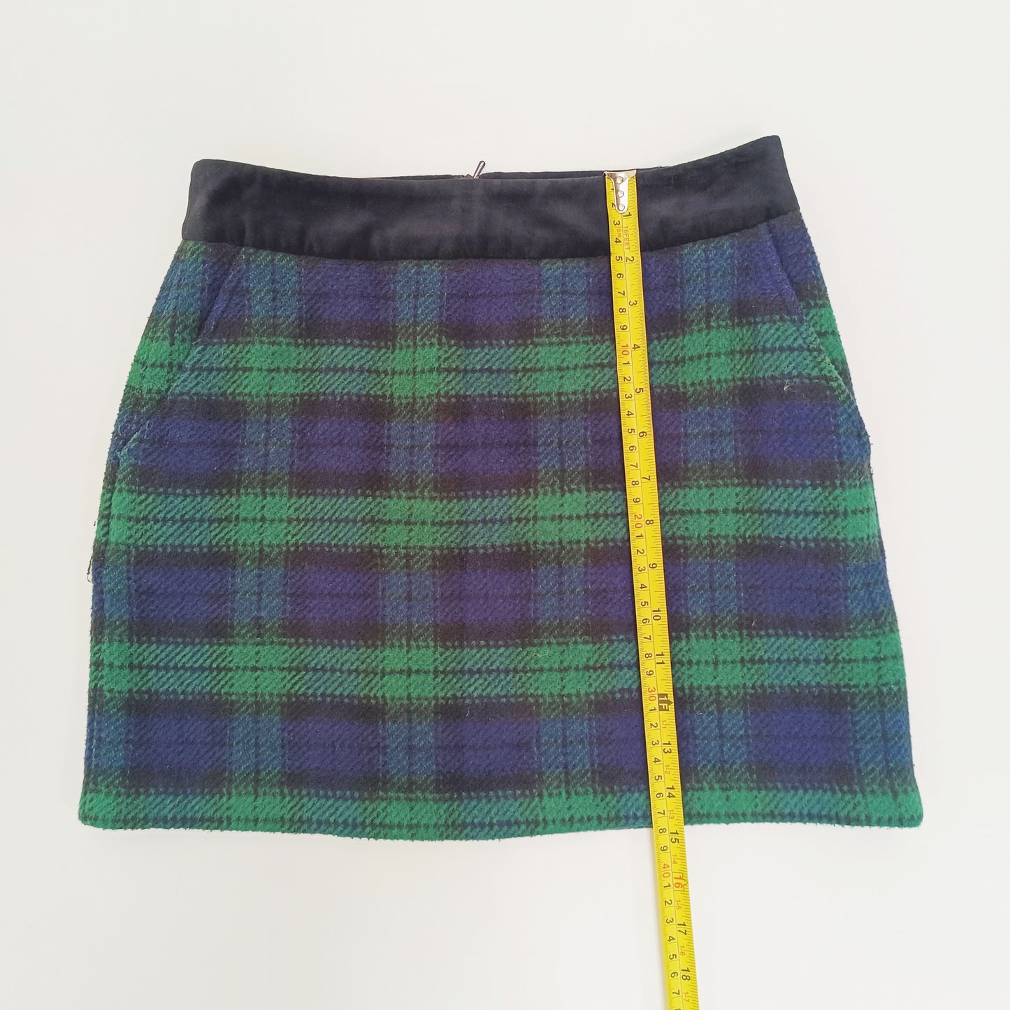 Green Tartan Print Wool Felt Skirt Size Extra Small | Preloved