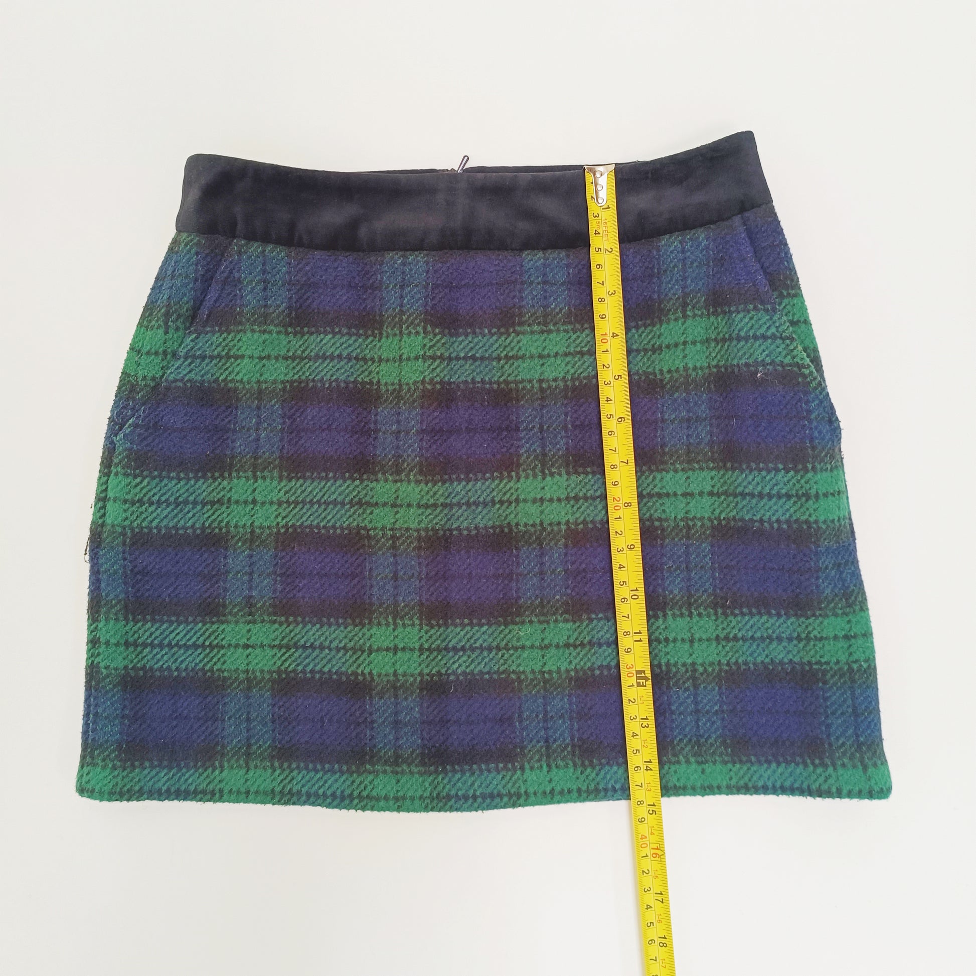 Green Tartan Print Wool Felt Skirt Size Extra Small | Preloved