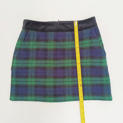 Green Tartan Print Wool Felt Skirt Size Extra Small | Preloved