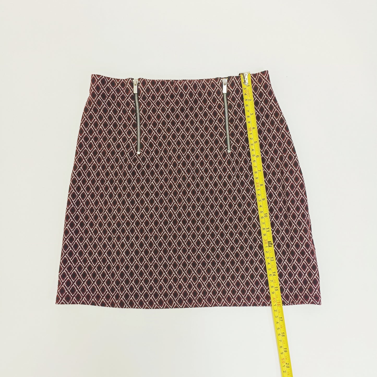 Red Geometric Print Zip Detail Mini A Line Skirt Size Extra Small | Preloved