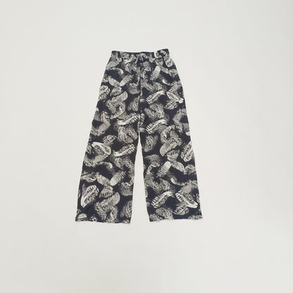 Black Monochrome Leaf Print Wide Leg Trousers Size Small | Preloved