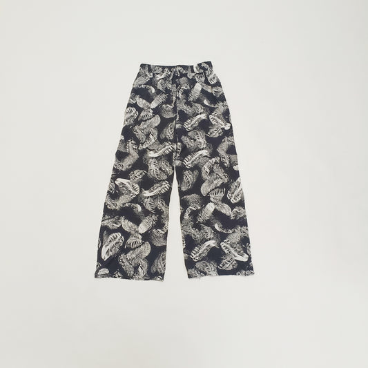 Black Monochrome Leaf Print Wide Leg Trousers Size Small | Preloved