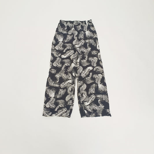 Black Monochrome Leaf Print Wide Leg Trousers Size Small | Preloved