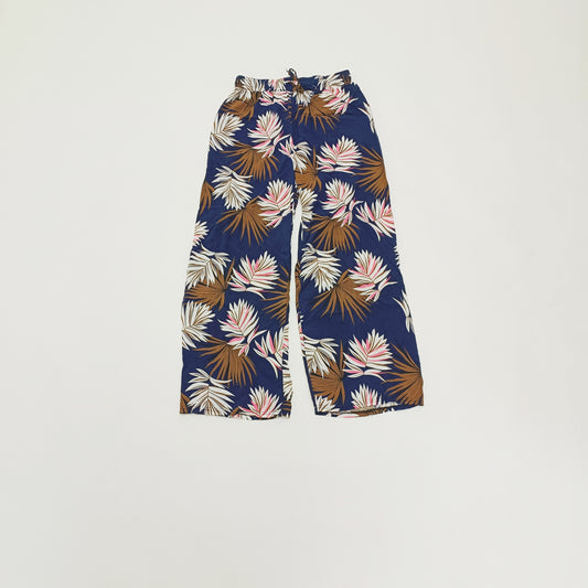 Blue Palm Print High Waist Lightweight Wide Leg Trousers Size Small | Preloved