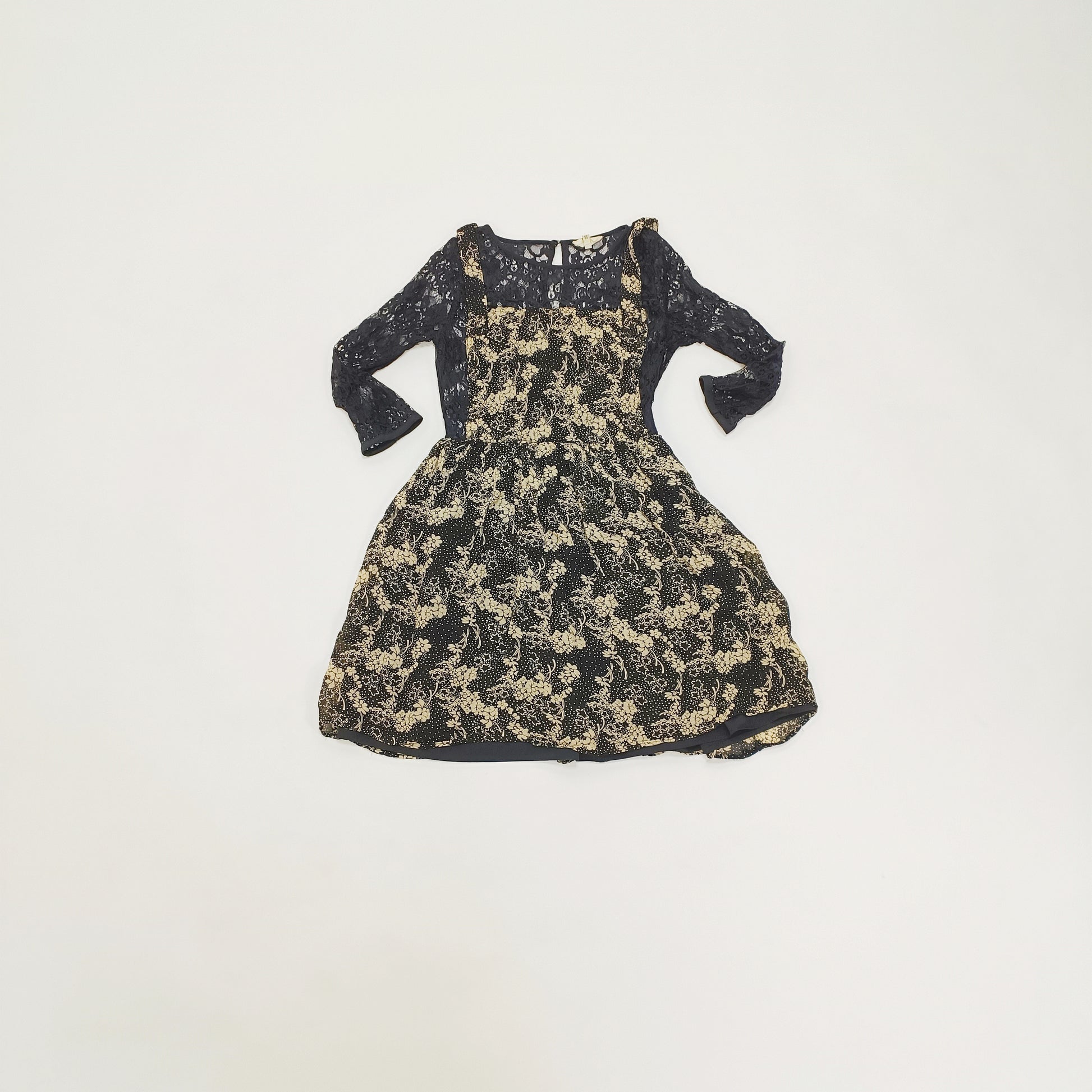Brown Floral Lace Mix Mini Dress Size Small | Preloved