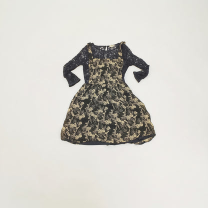 Brown Floral Lace Mix Mini Dress Size Small | Preloved