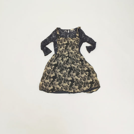 Brown Floral Lace Mix Mini Dress Size Small | Preloved