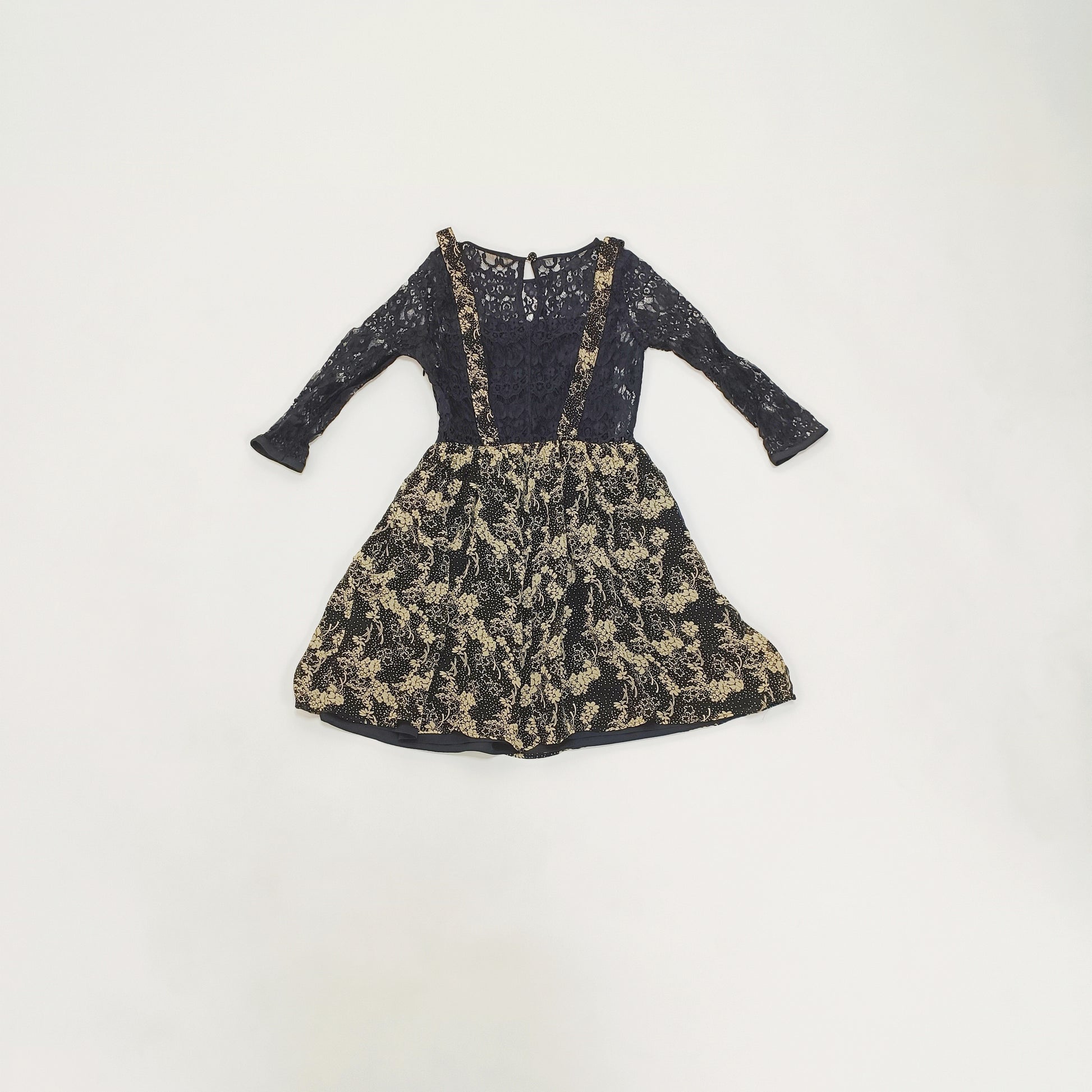 Brown Floral Lace Mix Mini Dress Size Small | Preloved