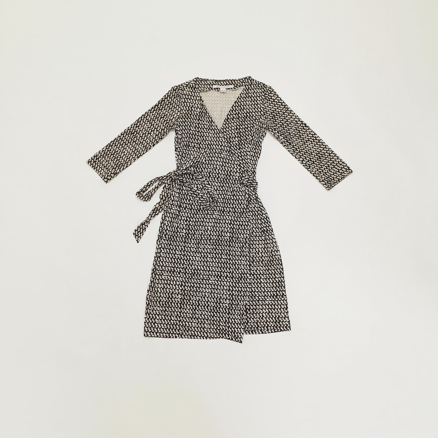 Monochrome Abstract Print Wrap Mini Dress Size Small | Preloved