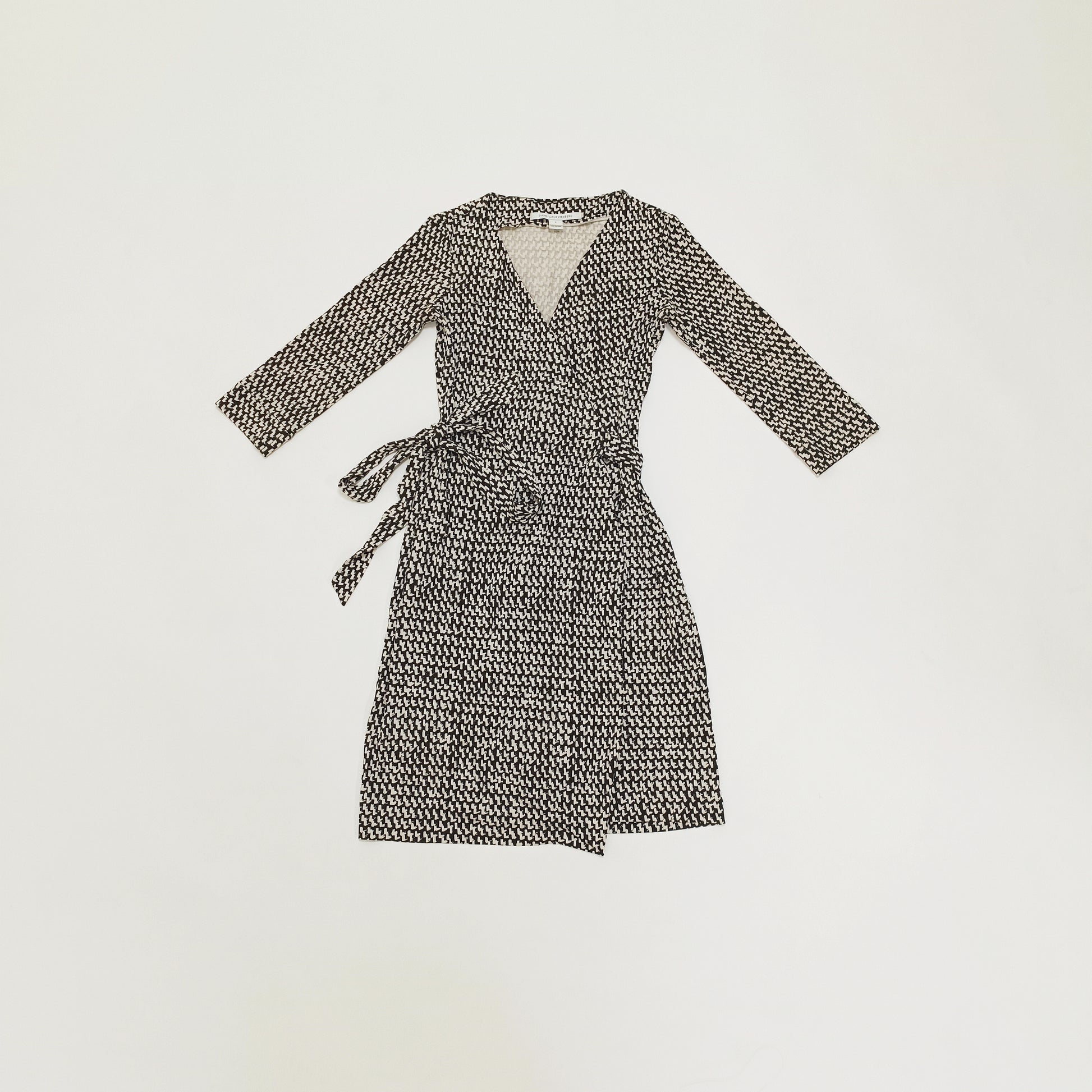 Monochrome Abstract Print Wrap Mini Dress Size Small | Preloved