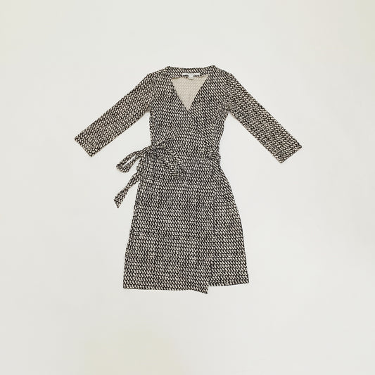 Monochrome Abstract Print Wrap Mini Dress Size Small | Preloved