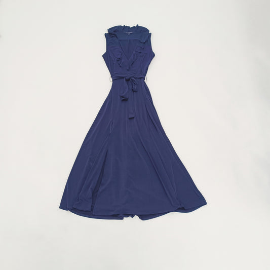 Navy Blue Wrap Neckline Maxi Formal Dress Size Small | Preloved