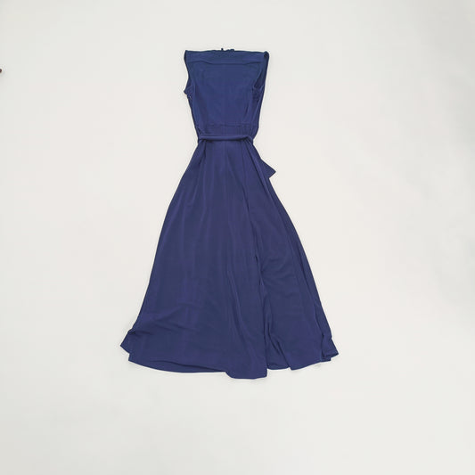 Navy Blue Wrap Neckline Maxi Formal Dress Size Small | Preloved