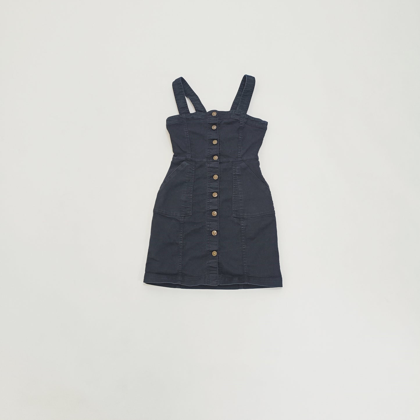 Black Denim Button Through Mini Dress Size Small | Preloved