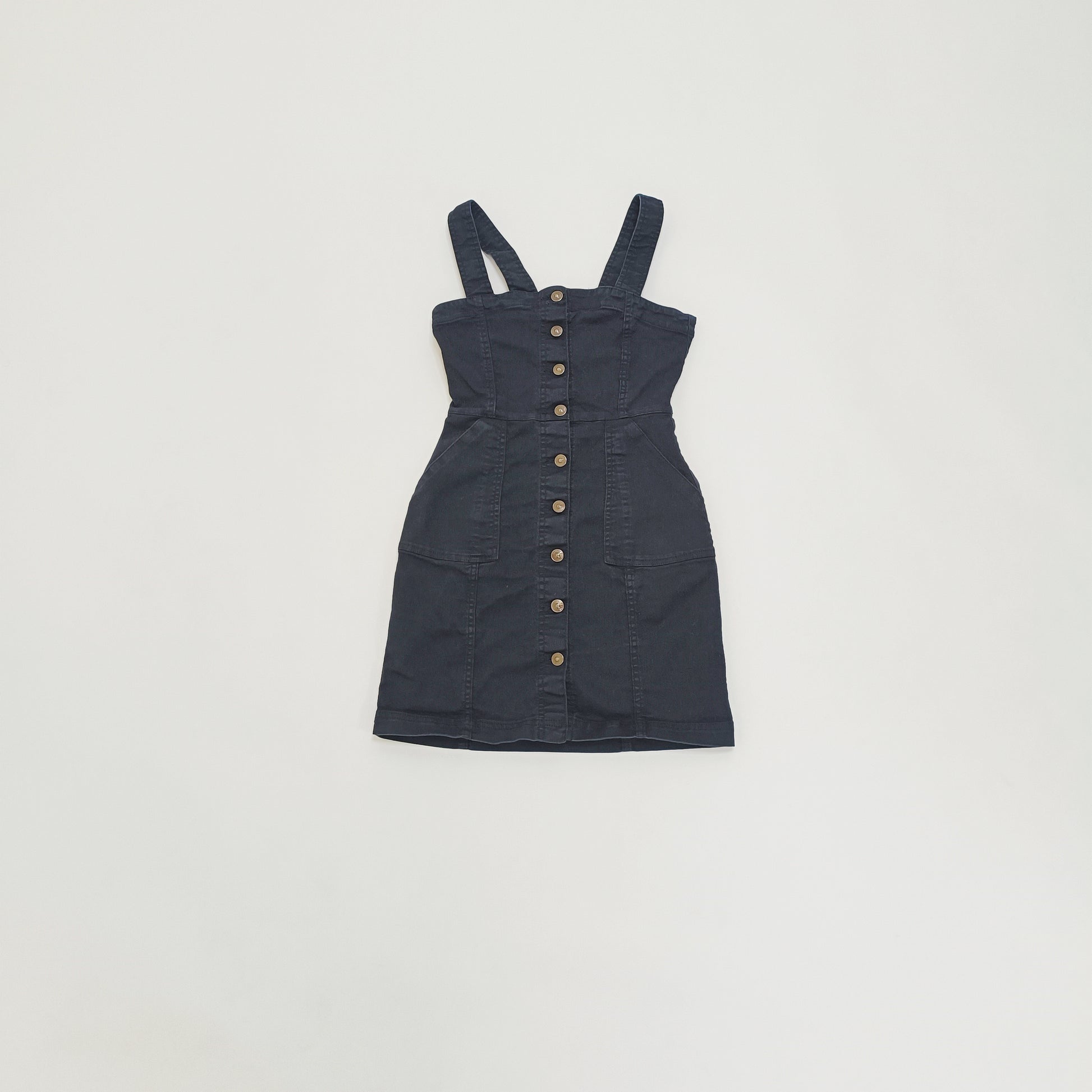 Black Denim Button Through Mini Dress Size Small | Preloved