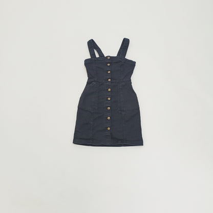 Black Denim Button Through Mini Dress Size Small | Preloved