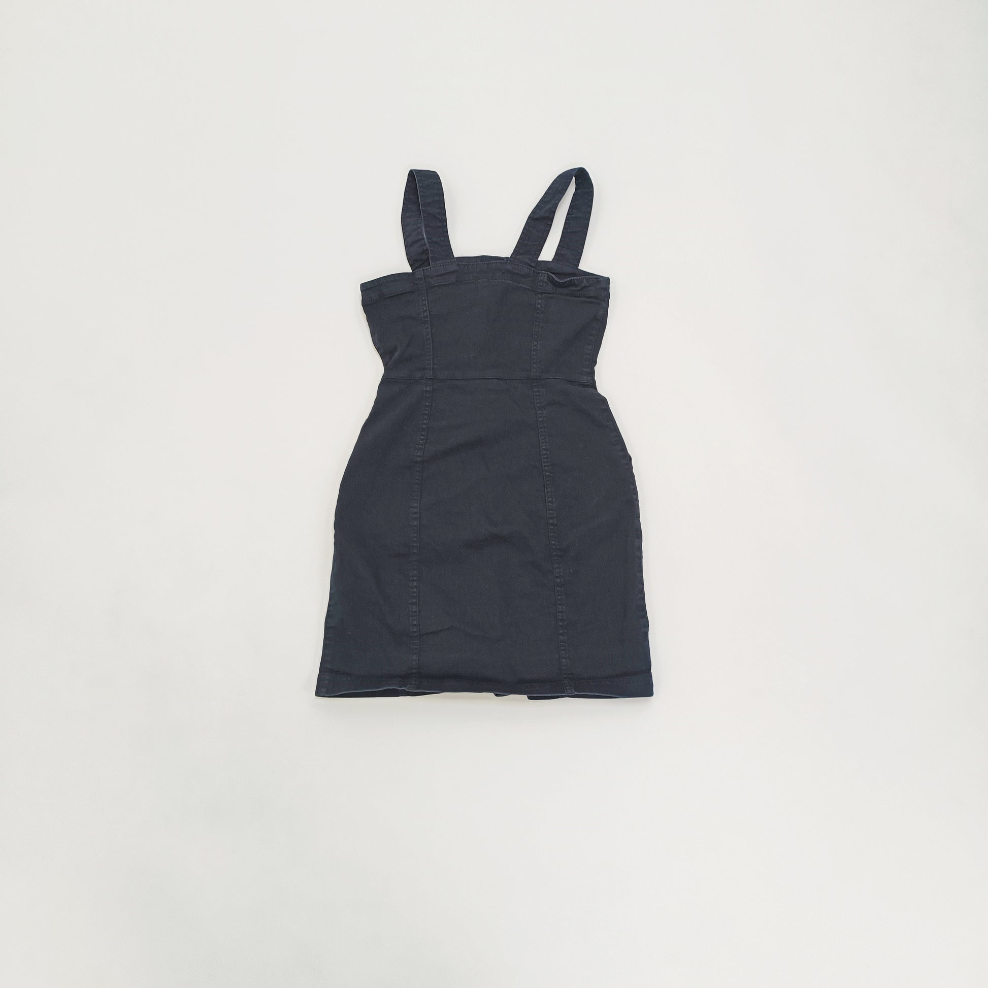 Black Denim Button Through Mini Dress Size Small | Preloved