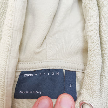 Beige Slogan Towelling Hoodie Size Medium | Preloved