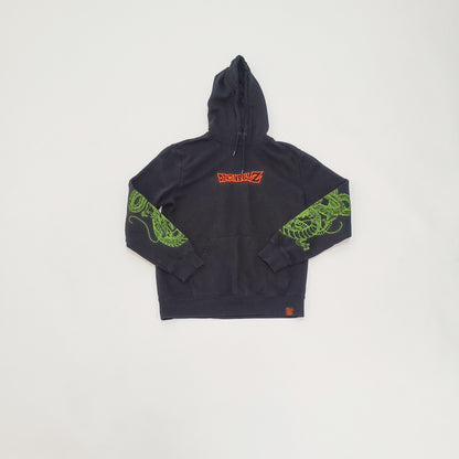 Black Slogan Green & Orange Detailed Hoodie Size Medium | Preloved