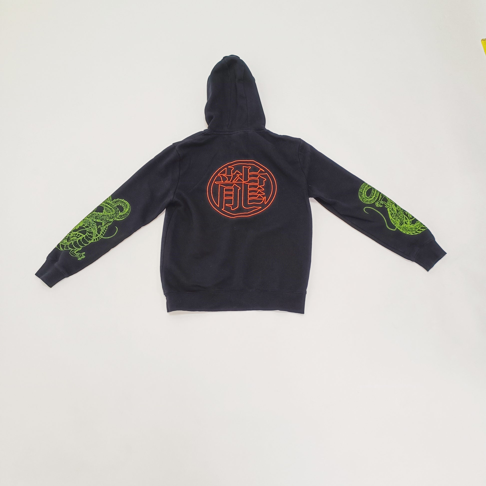 Black Slogan Green & Orange Detailed Hoodie Size Medium | Preloved