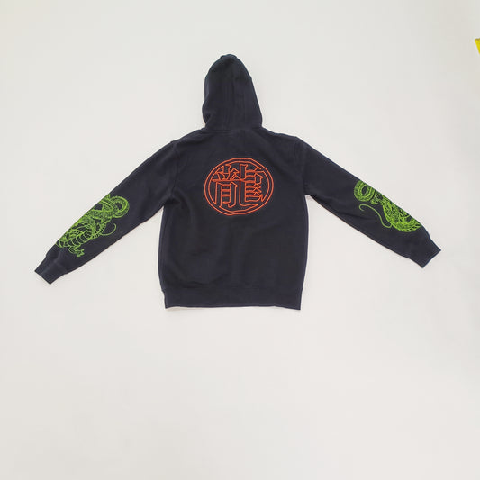 Black Slogan Green & Orange Detailed Hoodie Size Medium | Preloved