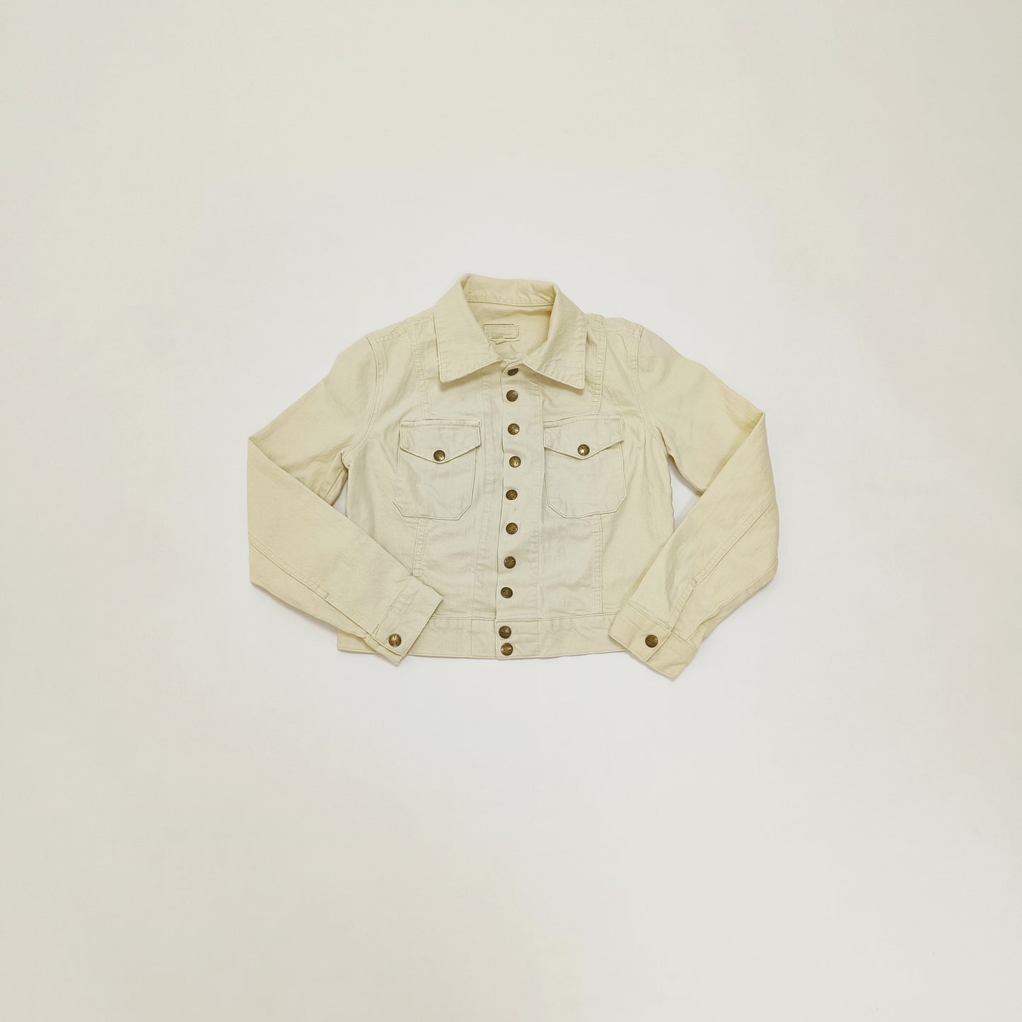 Cropped Cream Denim Jacket Size Small | Preloved