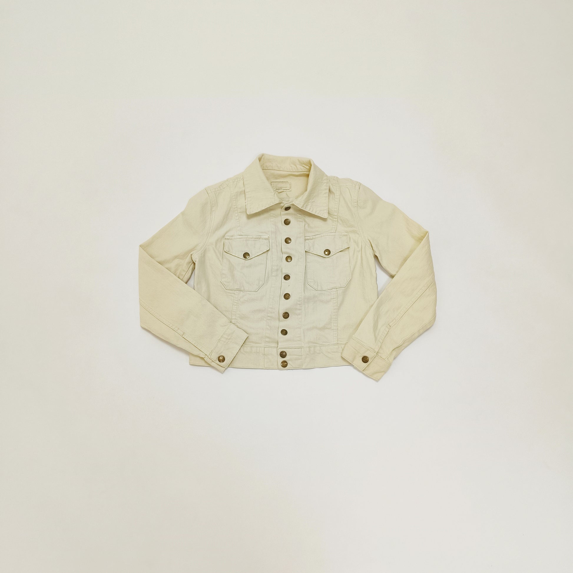 Cropped Cream Denim Jacket Size Small | Preloved