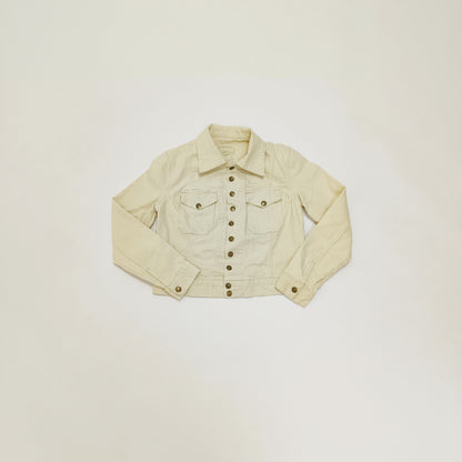 Cropped Cream Denim Jacket Size Small | Preloved