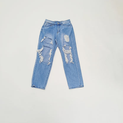 Light Wash High Waist Ripped Straight Leg Jeans Size Medium | Preloved