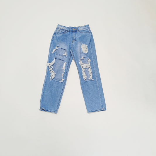 Light Wash High Waist Ripped Straight Leg Jeans Size Medium | Preloved