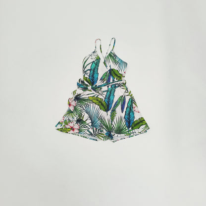White Palm Print Strappy Playsuit Size Small | Preloved