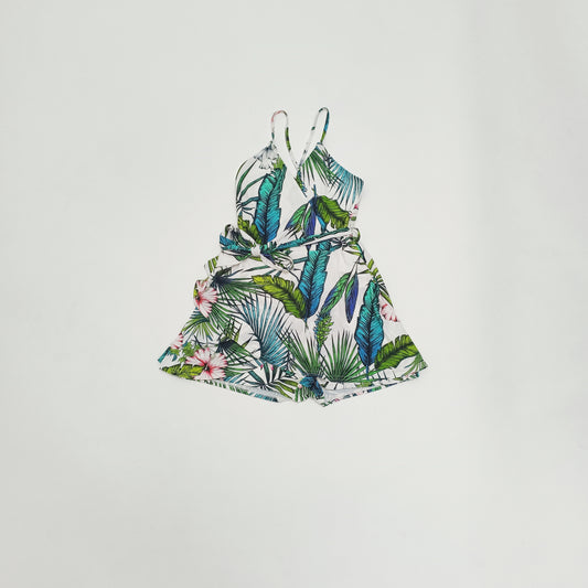 White Palm Print Strappy Playsuit Size Small | Preloved