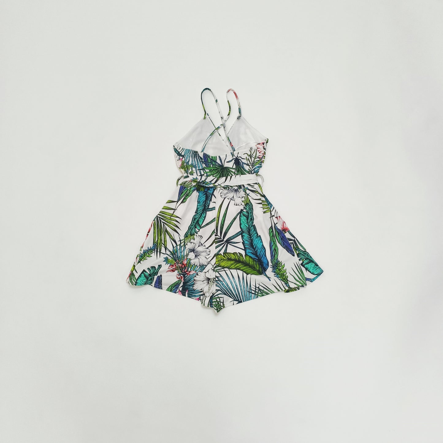 White Palm Print Strappy Playsuit Size Small | Preloved