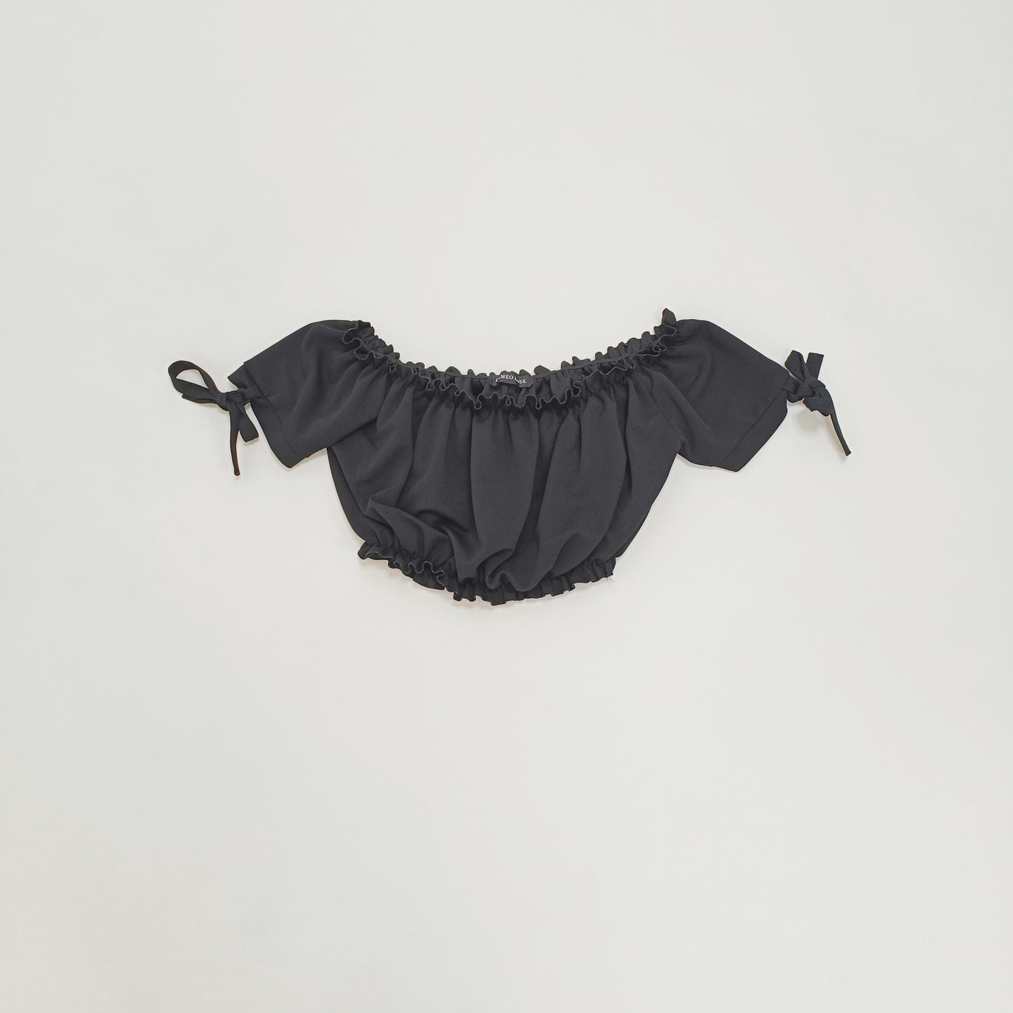 Black Frilled Off Shoulder Cropped Top Size Large | Preloved
